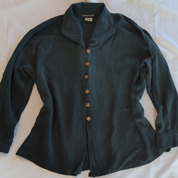 Green Blouse with Relaxed Fit and Shawl Collar 90s - Picture 14 of 16